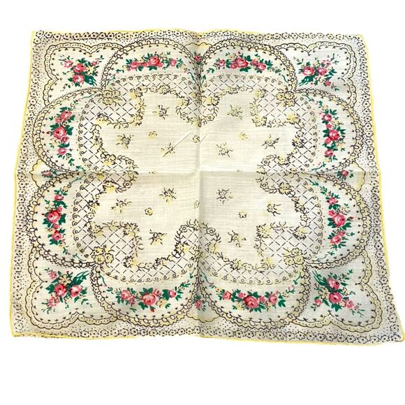 Vintage Floral Handkerchief Hankie Womens 50s Cottagecore Grandma Peasant - Picture 2 of 2